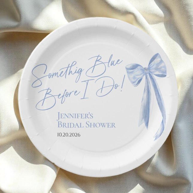 Something Blue Before I Do Blue Bow Bridal Shower Paper Plate (Creator Uploaded)