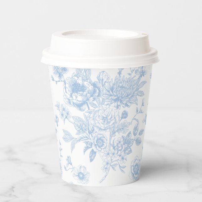 Something Blue Before I Do Blue Floral Toile Paper Cups (Front)