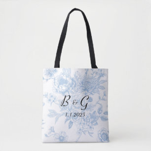 Something Blue Before I Do Blue Floral Toile Tote Bag