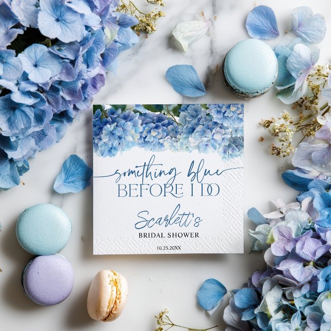 Something Blue Before I Do Blue Hydrangea Bridal Napkin (Something Blue Before I Do Blue Hydrangea Bridal Napkins)