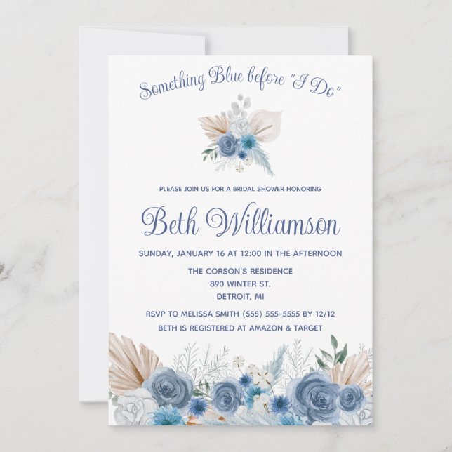 Something Blue before I Do! Boho Bridal Shower Invitation (Front)