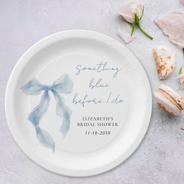 Something Blue Before I Do Bow Bridal Shower Paper Plate (Something Blue Before I Do Bow Bridal Shower Paper Plates)