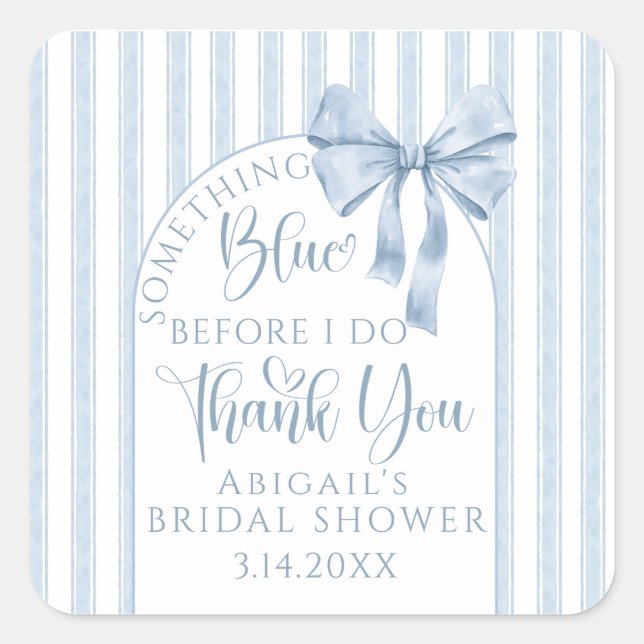 Something Blue Before I Do Bow Thank you Square Sticker (Front)