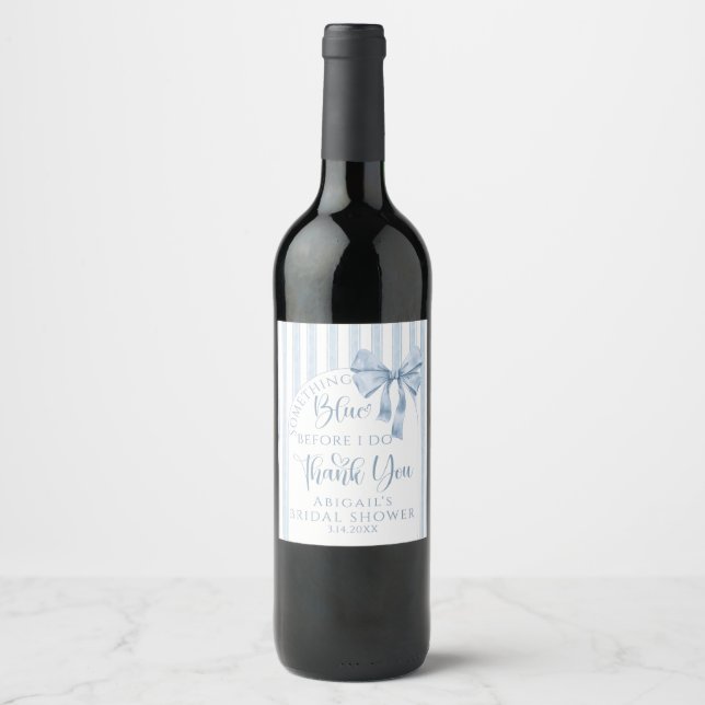 Something Blue Before I Do Bow Thank you Wine Label (Front)