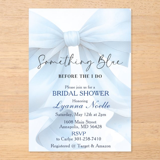 Something Blue before I do Bridal Shower Acrylic Invitations (Front)