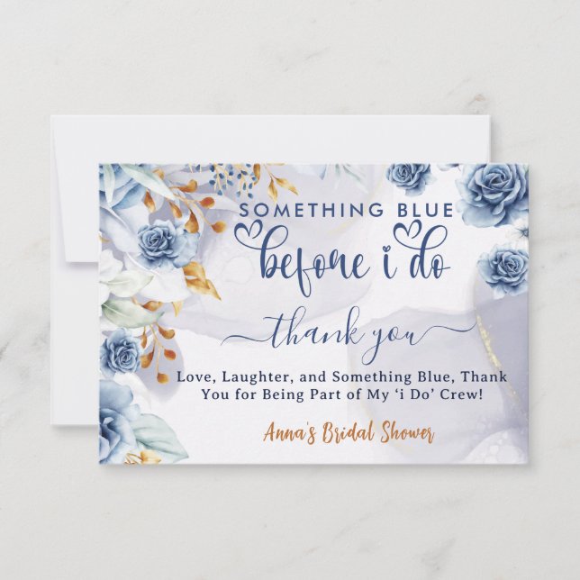 Something Blue Before I Do Bridal Shower Floral Thank You Card (Front)