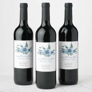 Something Blue Before I Do Bridal Shower Floral Wine Label