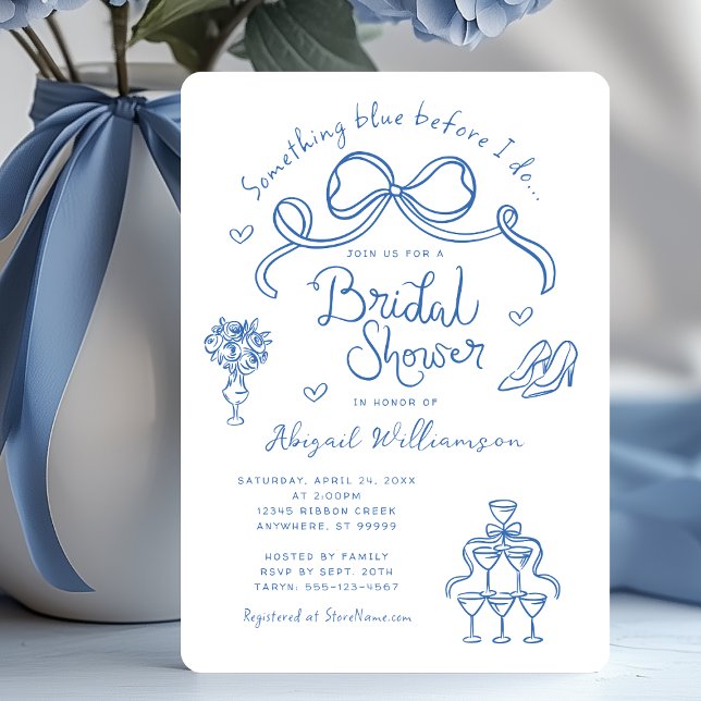 Something Blue Before I Do Bridal Shower Invitation (Shown on a 5" x 7" invitation with Rounded Corner Style)