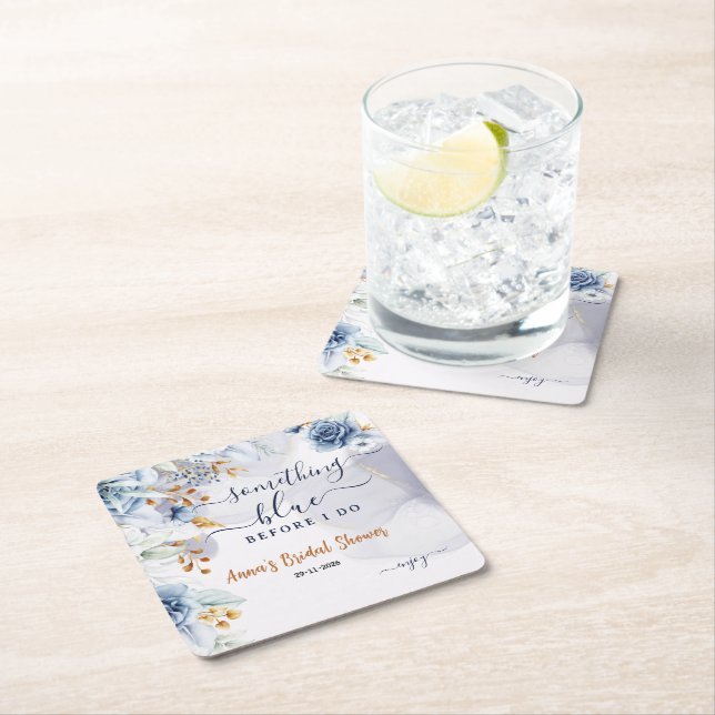 Something Blue Before I Do Bridal Shower Party Square Paper Coaster (Insitu)