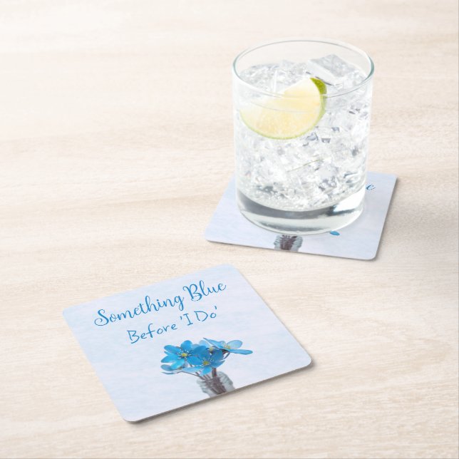 Something Blue Before I Do Bridal Shower Square Paper Coaster (Insitu)