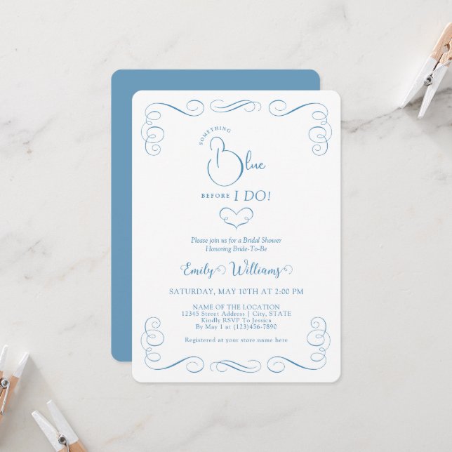 Something Blue Before I Do Elegant Bridal Shower Invitation (Front/Back In Situ)
