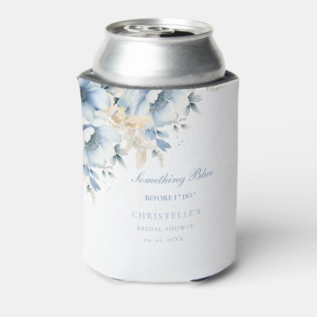 Something blue before i do floral Bridal shower Can Cooler (Can Back)