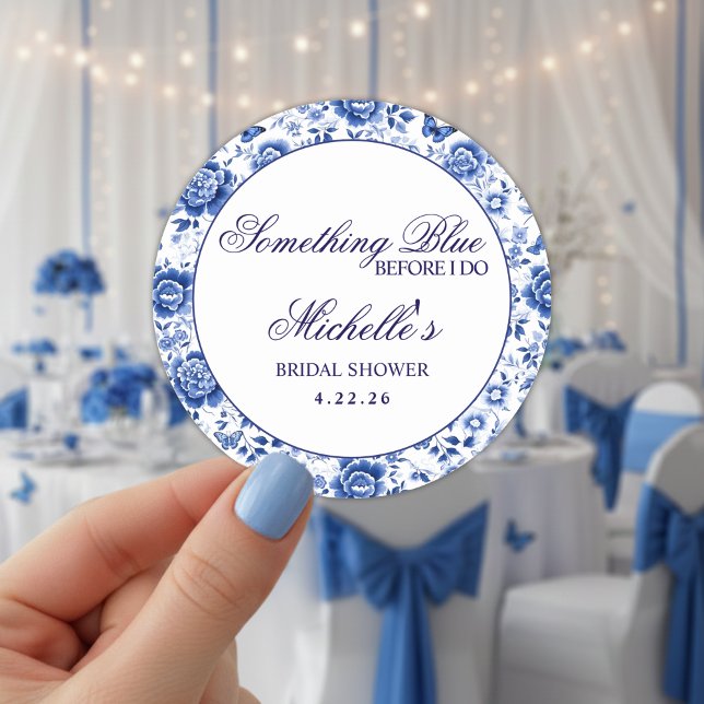 Something Blue Before I Do Floral Bridal Shower  Classic Round Sticker (Creator Uploaded)