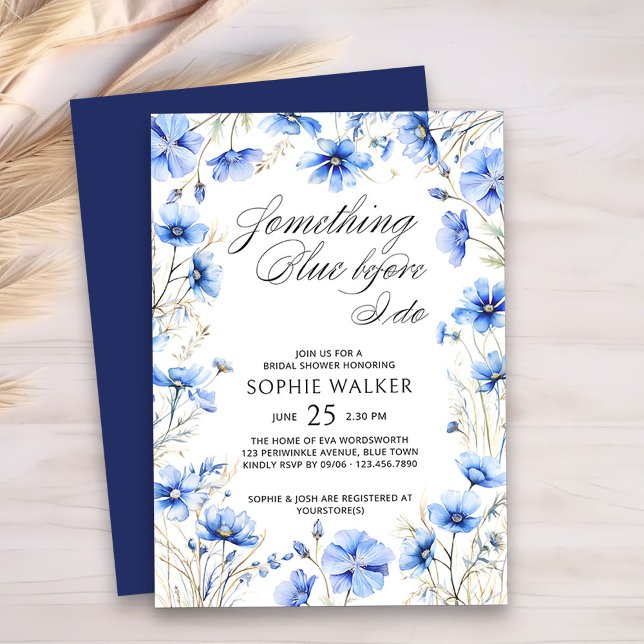 Something Blue Before I Do Floral Bridal Shower Invitation (Something Blue Before I Do Blue Floral Bridal Shower Invitation)