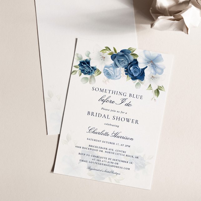 Something Blue Before I Do Floral Bridal Shower Invitation (Something Blue Before I Do Watercolor Floral Script Bridal Shower Invitation)