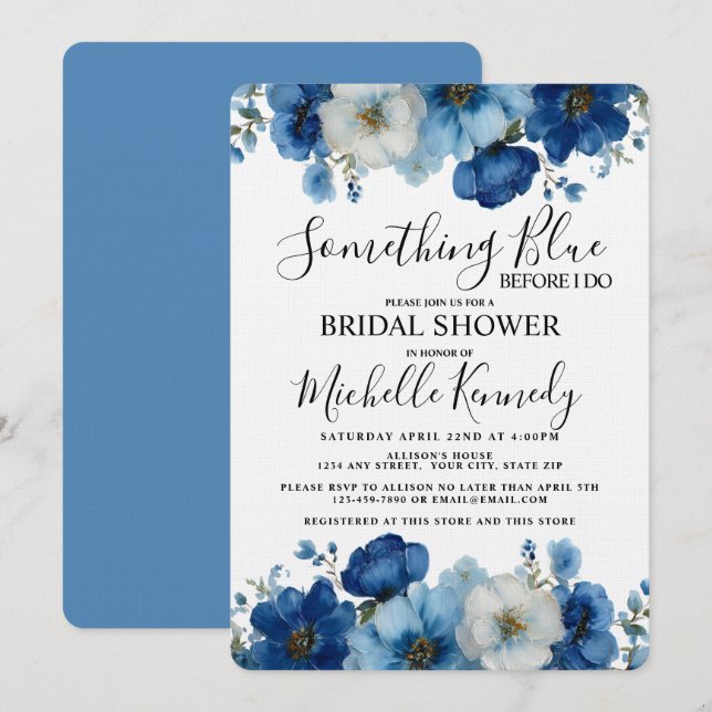 Something Blue Before I Do Floral Bridal Shower  Invitation (Front/Back)