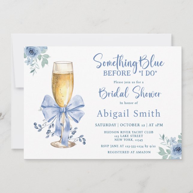 SOMETHING BLUE BEFORE I DO FLORAL BRIDAL SHOWER  INVITATION (Front)