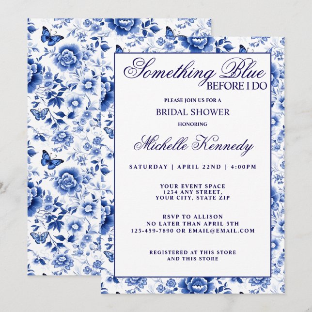 Something Blue Before I Do Floral Bridal Shower  Invitation (Front/Back)