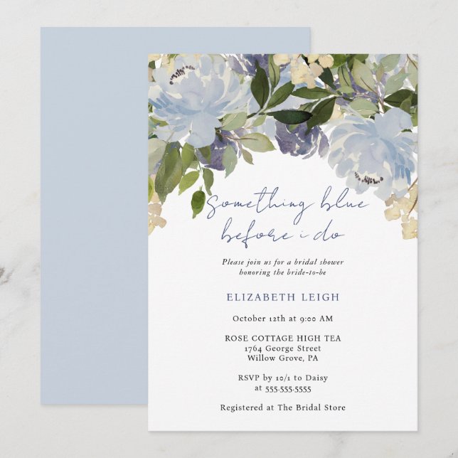 Something Blue Before I Do Floral Bridal Shower Invitation (Front/Back)