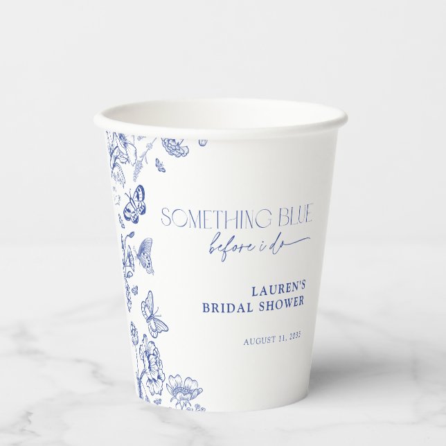 Something Blue Before I Do Floral Bridal Shower Paper Cups (Front)