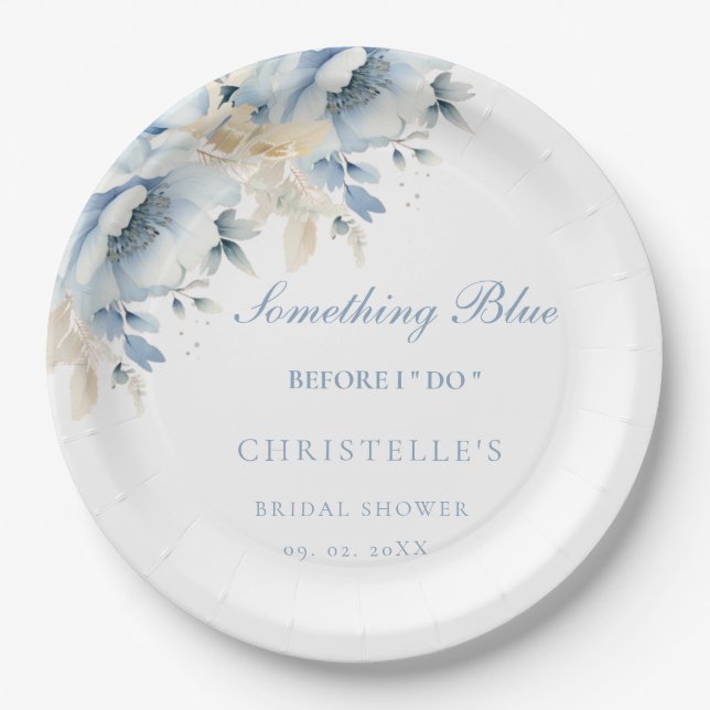 Something blue before i do floral Bridal shower Paper Plate (Front)