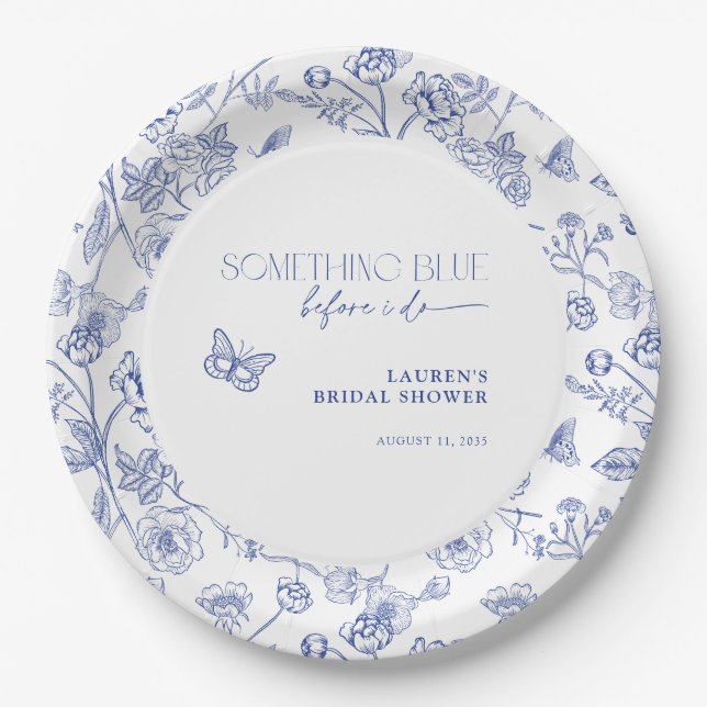 Something Blue Before I Do Floral Bridal Shower Paper Plate (Front)