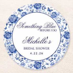 Something Blue Before I Do Floral Bridal Shower  Round Paper Coaster