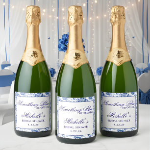 Something Blue Before I Do Floral Bridal Shower Sparkling Wine Label