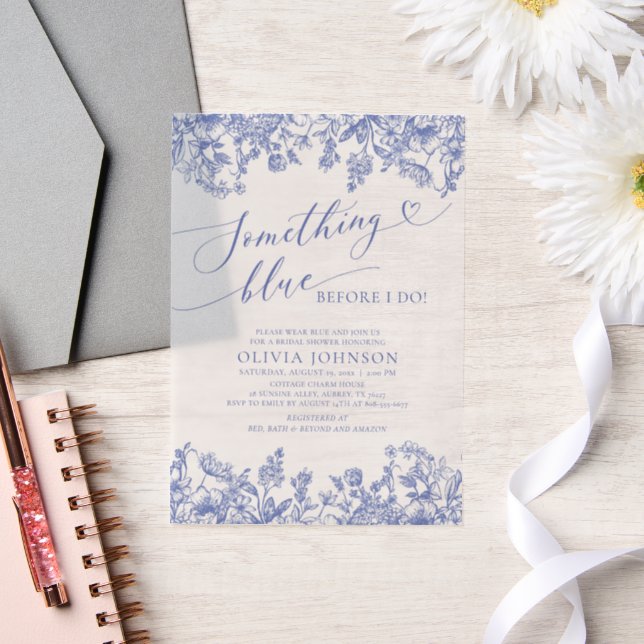 Something Blue Before I do Floral Bridal Shower Vellum Invitations (Wedding)
