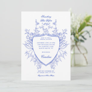 Something Blue Before I Do Floral Crest Elegant Invitation