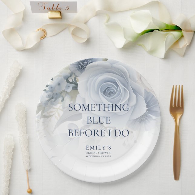 Something Blue Before I do Florals Bridal Shower Paper Plate (Wedding)