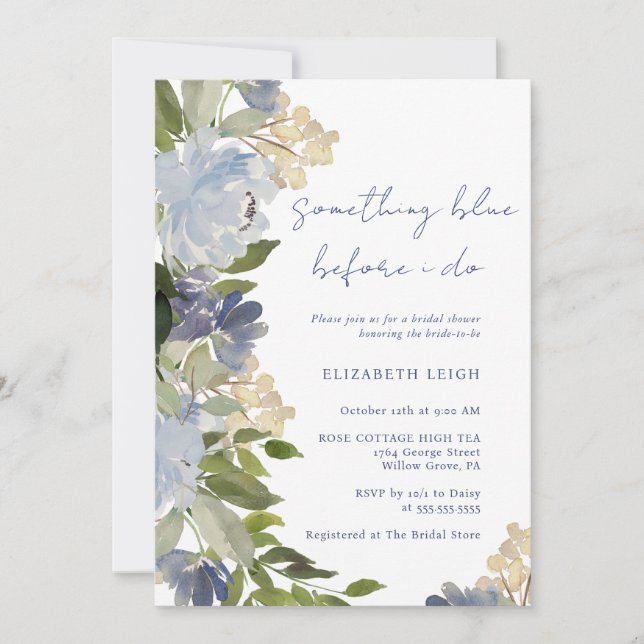 Something Blue Before I Do Flower Bridal Shower  Invitation (Front)