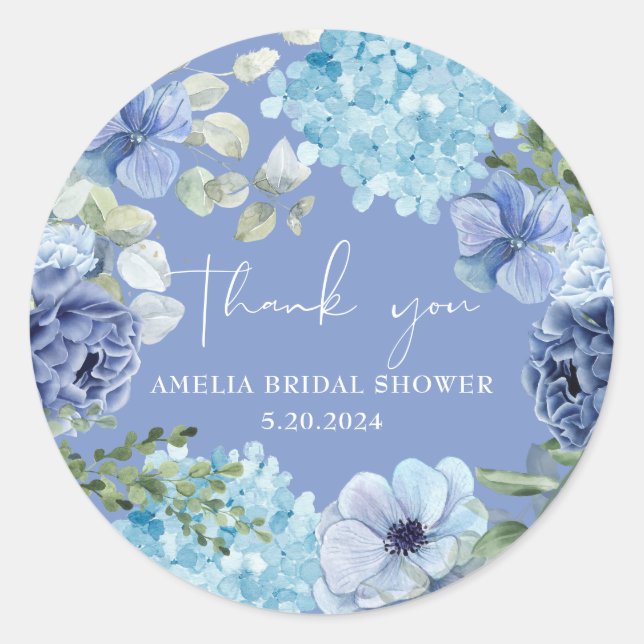 Something blue before i do hydrangea bridal shower classic round sticker (Front)