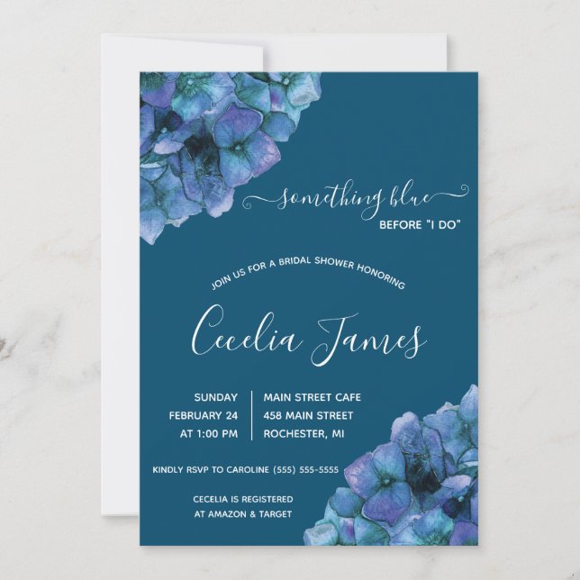 Something Blue Before I Do Hydrangea Bridal Shower Invitation (Front)