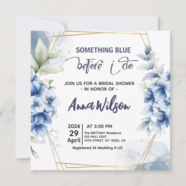 Something Blue Before I Do hydrangea Bridal Shower Invitation (Front)