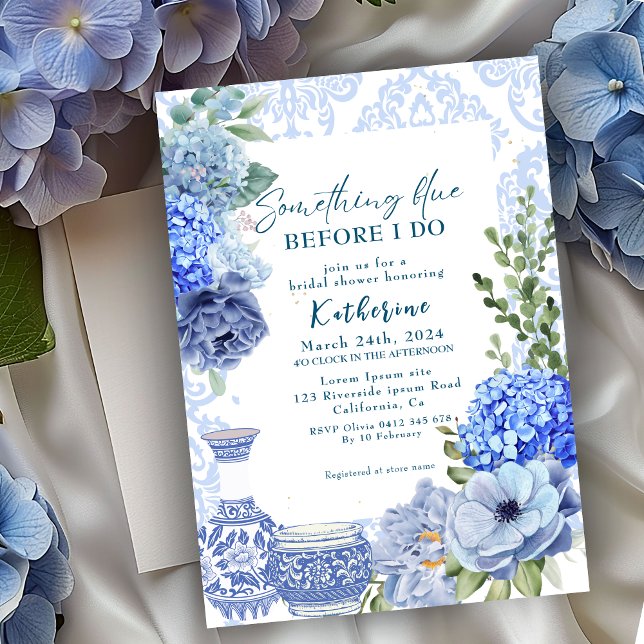 Something blue before i do hydrangea bridal shower invitation (Creator Uploaded)