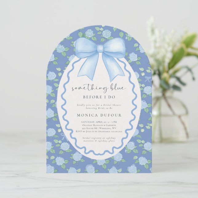 Something Blue Before I Do Hydrangea Bridal Shower Invitation (Standing Front)