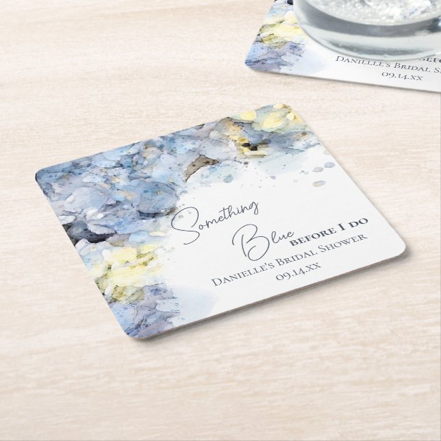 Something Blue Before I Do Hydrangea Bridal Shower Square Paper Coaster (Angled)