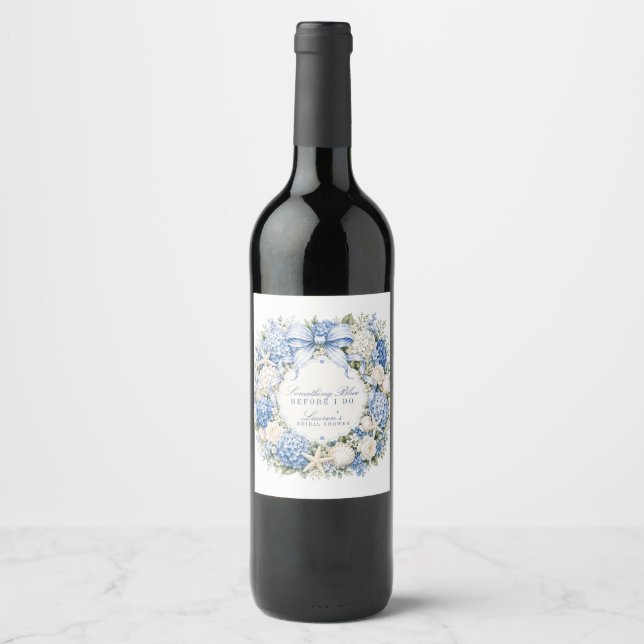 Something Blue Before I Do Hydrangea Bridal Shower Wine Label (Front)