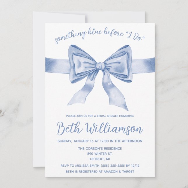Something Blue before I Do! Modern Bridal Shower Invitation (Front)