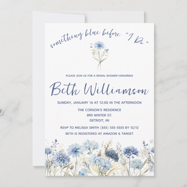 Something Blue before I Do! Modern Bridal Shower Invitation (Front)