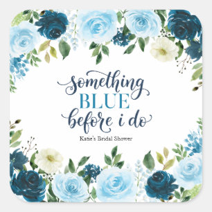Something Blue Before I Do Navy Floral Bridal Show Square Sticker