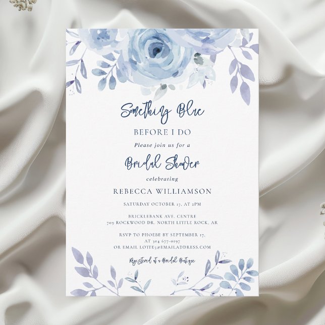 Something Blue Before I Do Script Bridal Shower Invitation (Something Blue Before I Do Watercolor Floral Bridal Shower Invitation)