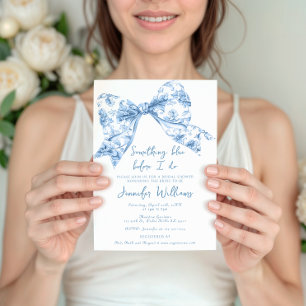 Something Blue Before I Do Toile Bow Bridal Shower Invitation