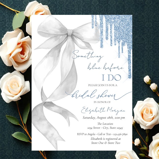 Something Blue Before I Do White Bow Glitter Drips Invitation (Creator Uploaded)