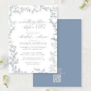 Something Blue Before QR Botanical Bridal Shower Invitation