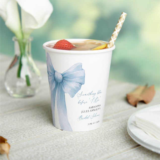 Something Blue Blue Bow Bridal Shower Paper Cups (Insitu)
