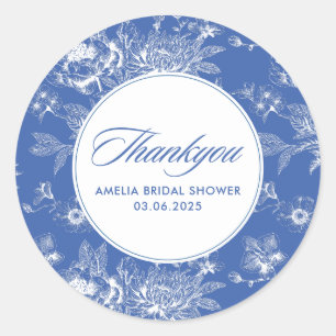 Something blue blue chinoiserie bridal shower classic round sticker