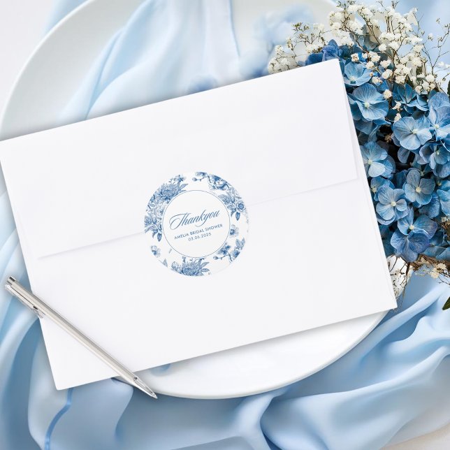 Something blue blue chinoiserie bridal shower classic round sticker (Creator Uploaded)