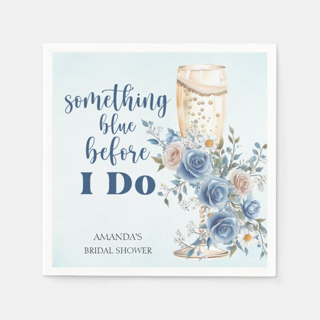 Something Blue Blush Roses Floral Bridal Shower Napkin (Front)